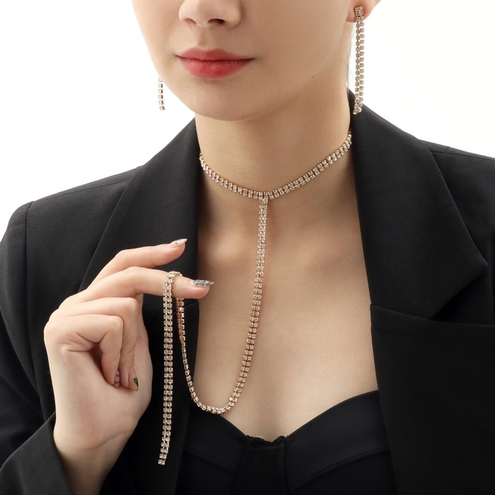 Набор 2 предмета: серьги, колье &laquo;Лёд&raquo; дорожка мелкая, цвет белый в золоте, 30 см