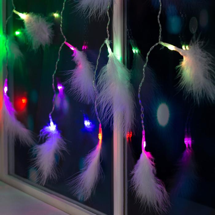 Гирлянда &laquo;Занавес&raquo; 3 &times; 1.4 м с насадками &laquo;Перья&raquo;, IP20, прозрачная нить, 80 LED, свечение мульти (RG/RB), мигание, 220 В