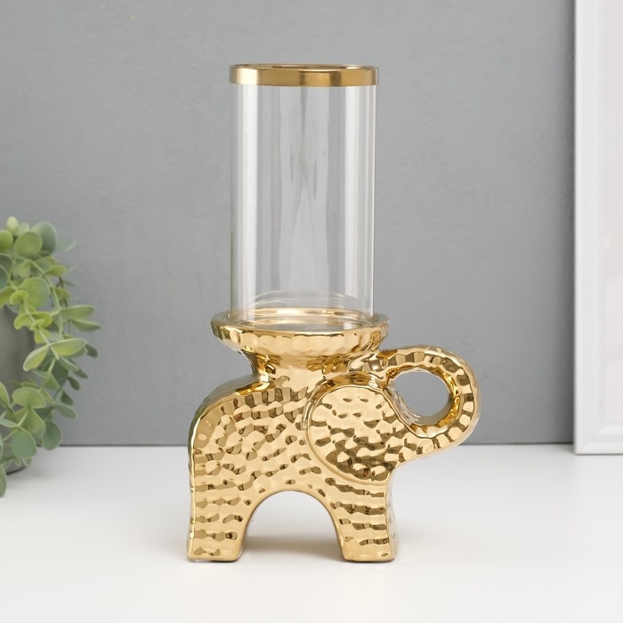 Подсвечник керамика, стекло на 1 свечу "Слон" d=8 см золото 16х10х27 см