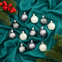 Набор шаров пластик d-4 см, 12 шт "Мелодия" волны блеск, белый серый