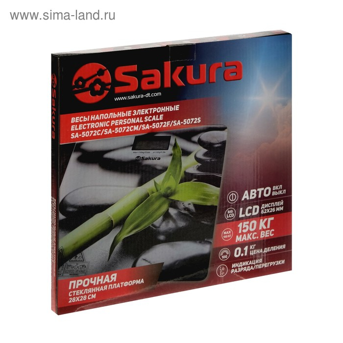 Весы напольные Sakura SA-5072S, электронные, до 180 кг, рисунок Весы напольные Sakura SA-5072S, электронные, до 180 кг, рисунок "бамбук"
