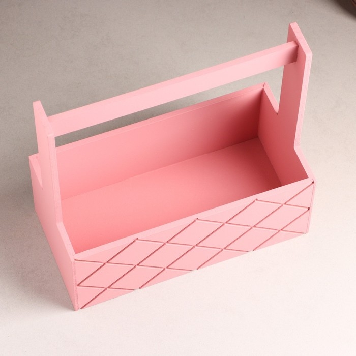 Кашпо деревянное Кашпо деревянное "Эллада большая, сетка", с ручкой, 25×12,5×10(25) см Розовый Корал