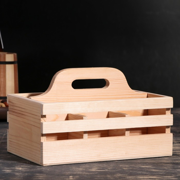 Ящик для пива 27&times;18&times;18.5 см  с открывашкой, под 6 бутылок, деревянный