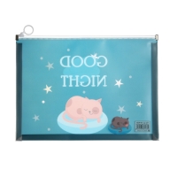 Папка-конверт на молнии формат А4, 180мкр, прозрачная с рисунком "Котик", МИКС Папка-конверт на молнии формат А4, 180мкр, прозрачная с рисунком "Котик", МИКС