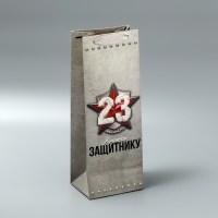 Пакет подарочный ламинированный под бутылку, упаковка, &laquo;Защитнику&raquo;, 23 февраля, 13 x 35 x 10 см