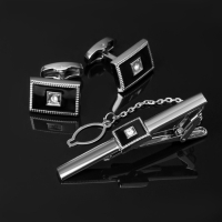 Набор мужской стальной &laquo;Запонки + Зажим для галстука&raquo; прямоугольник, цвет чёрно-белый в серебре