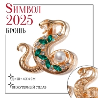 Новый год! Символ года 2025! Брошь "Змея" с жемчужиной, цвет бело-зелёный в золоте Новый год! Символ года 2025! Брошь "Змея" с жемчужиной, цвет бело-зелёный в золоте