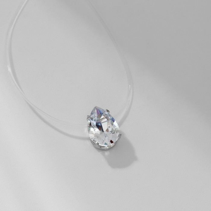 Кулон &laquo;На леске&raquo; капля в обрамлении, цвет белый в серебре, 35 см