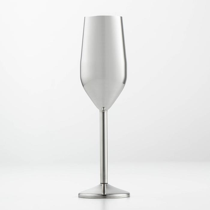 Бокал-флюте из нержавеющей стали, 200 мл, 22&times;6,5 см, для коктейлей, глянцевый, цвет серебряный