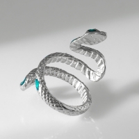 Новый год! Символ года 2025! Кольцо &laquo;Змея&raquo; спираль, цвет зелёный в серебре, безразмерное