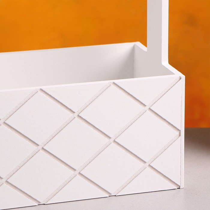 Кашпо деревянное Кашпо деревянное "Эллада большая, сетка", с ручкой, белый, 25×12,5×10(25) см