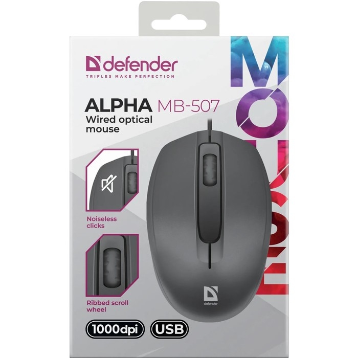 Мышь Defender Alpha MB-507, проводная, оптическая, 1000 dpi, USB, черная Мышь Defender Alpha MB-507, проводная, оптическая, 1000 dpi, USB, черная