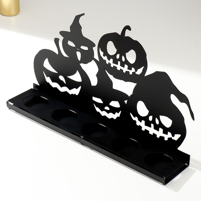 Подсвечник металл на 5 свечей "Хэллоуин. Тыквы" чёрный 12,5х29,5х6 см