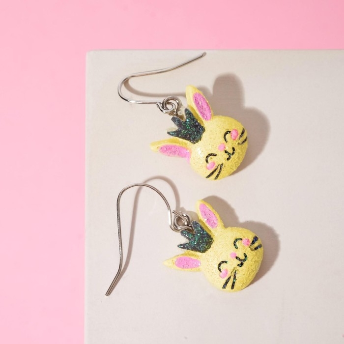 Серьги детские &laquo;Выбражулька&raquo; зайчата, цвет жёлтый в серебре