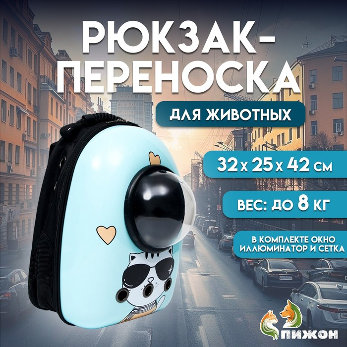 Рюкзак для переноски кошек "Гламуррр", с окном для обзора, 32 х 25 х 42 см, голубой