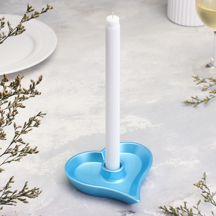 Подсвечник "Сердце" из гипса,14х2,5см,голубой