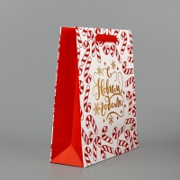 Пакет подарочный новогодний ламинированный &laquo;Новогодние леденцы&raquo;, тиснение, M 30 х 26 х 9 см, Новый год