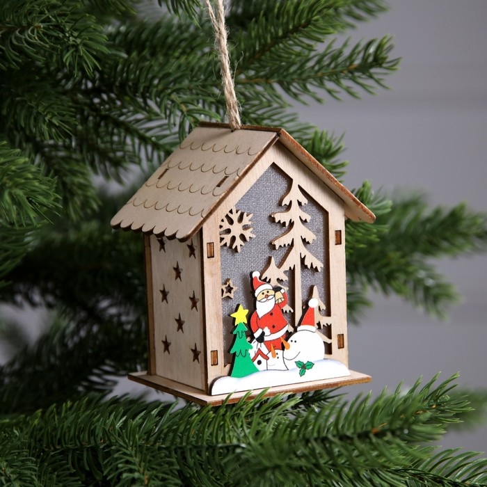 Ёлочная игрушка &laquo;Дед Мороз со снеговиками&raquo;, от батареек, свечение тёплое белое