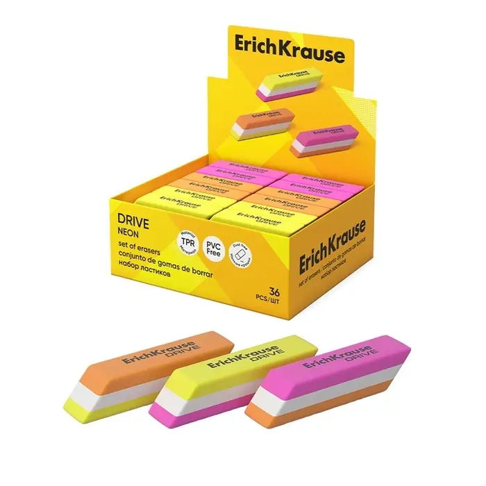 Ластик ErichKrause Drive (New), 57 х 15 х 13 мм, мягкий, гипоаллергенный, микс