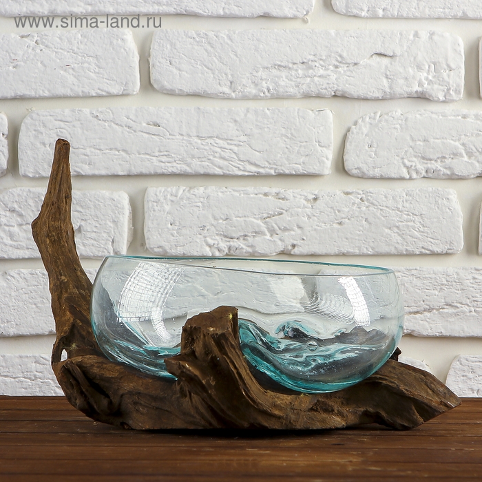 Вазон стекло на дереве "Забота" 20х25х25 см, МИКС