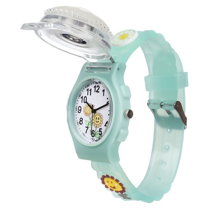 Часы наручные детские, Часы наручные детские, "Подсолнух", d-3,5 см, ремешок силикон l-21,5 см, с подсветкой