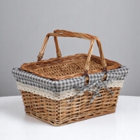 Корзина-лукошко, ткань , 2е ручки складные (внутри металл) с крышкой.  35*26 см, Н 18 см, Н с ручкам