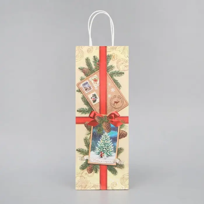 Пакет под бутылку &laquo;Почта&raquo;, 13 x 36 x 10 см