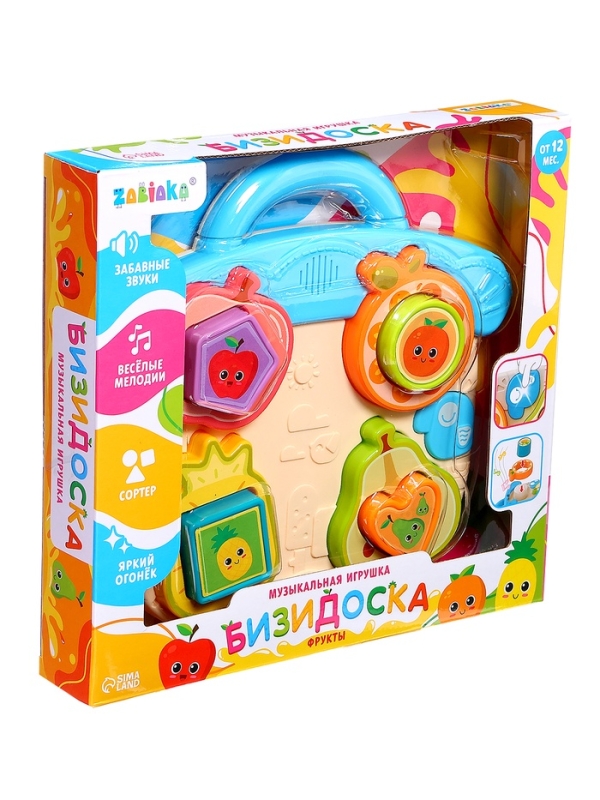 ЗАБИЯКА Музыкальная игрушка "Бизидоска" SL-07255 фрукты, звук, свет,цвет МИКС