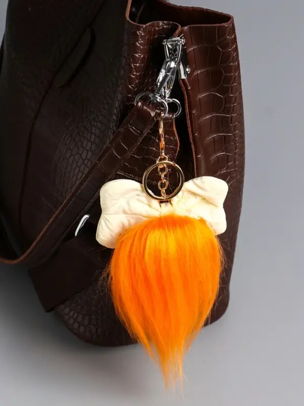 Пушистик на кольце "Чучундра с бантиком" оранж 18х10х5 см