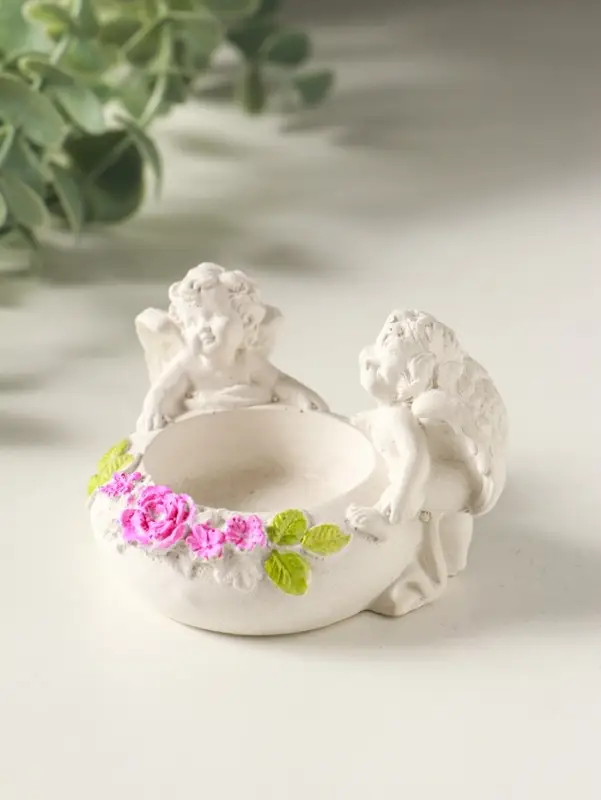 Подсвечник на 1 свечу &laquo;Ангелы с цветами&raquo; 5&times;8&times;7 см, белый с росписью