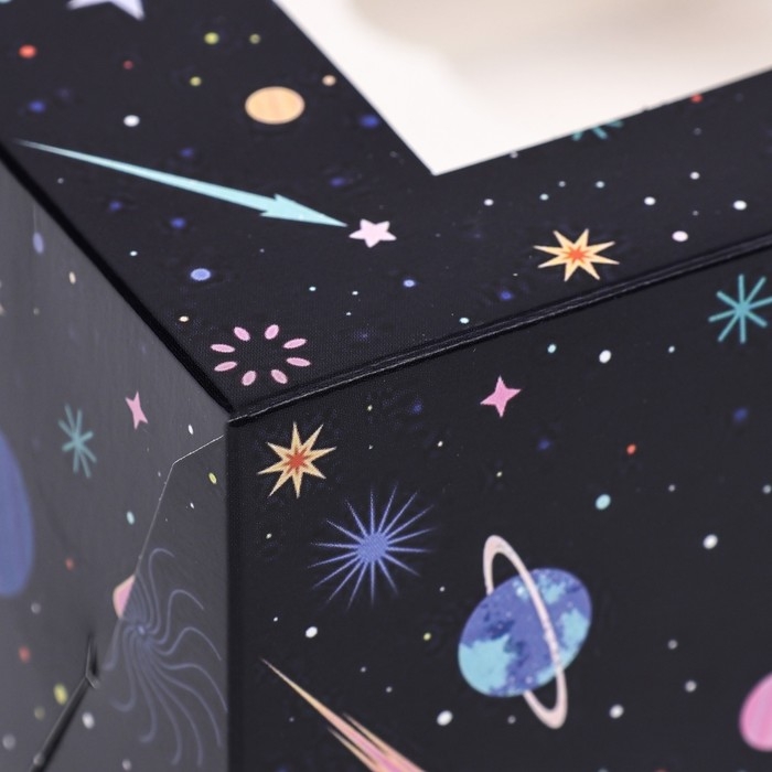 Коробка для 6 капкейков с окном подарочная новогодняя упаковка, "Космический Дед Мороз&raquo;, 25 х 17 х 10 см.