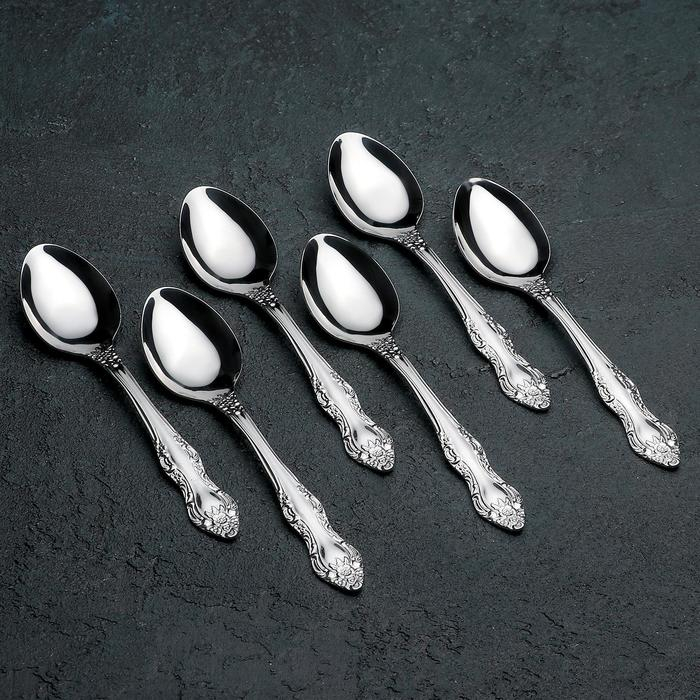 Набор чайных ложек &laquo;Тройка&raquo;, h=14 см, толщина 1,5 мм, 6 шт, цвет серебряный