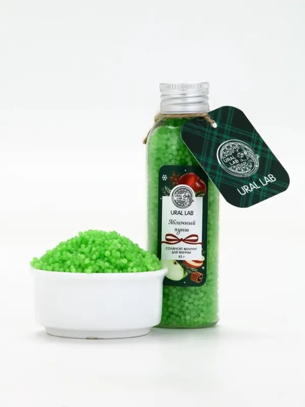 URAL LAB Жемчуг для ванны во флаконе, 85 г, аромат яблочный пунш, URAL LAB