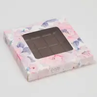 Коробка для шоколада, кондитерская упаковка, &laquo;Цветы&raquo;, с окном, 10.2 х 1.4 х 10.2 см