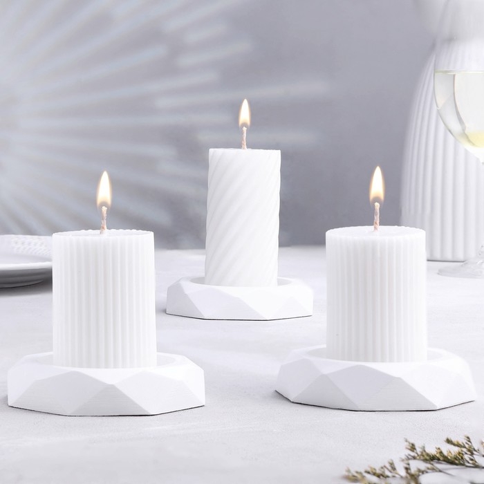 Подсвечник Подсвечник "Грани", набор 3 шт, 2,3х10 см, перламутр