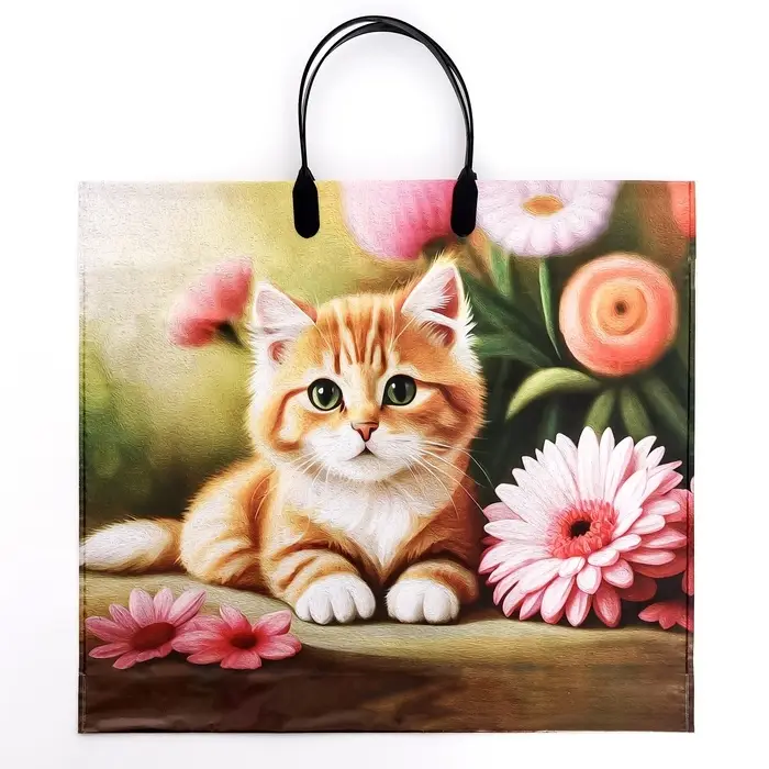 Пакет &laquo;Рыжий котенок&raquo;, полиэтиленовый с пластиковой ручкой, 37&times;34 см, 90 мкм