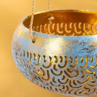 Подсвечник подвесной из кокоса, 14&times;14&times;10 см, сине-золотой