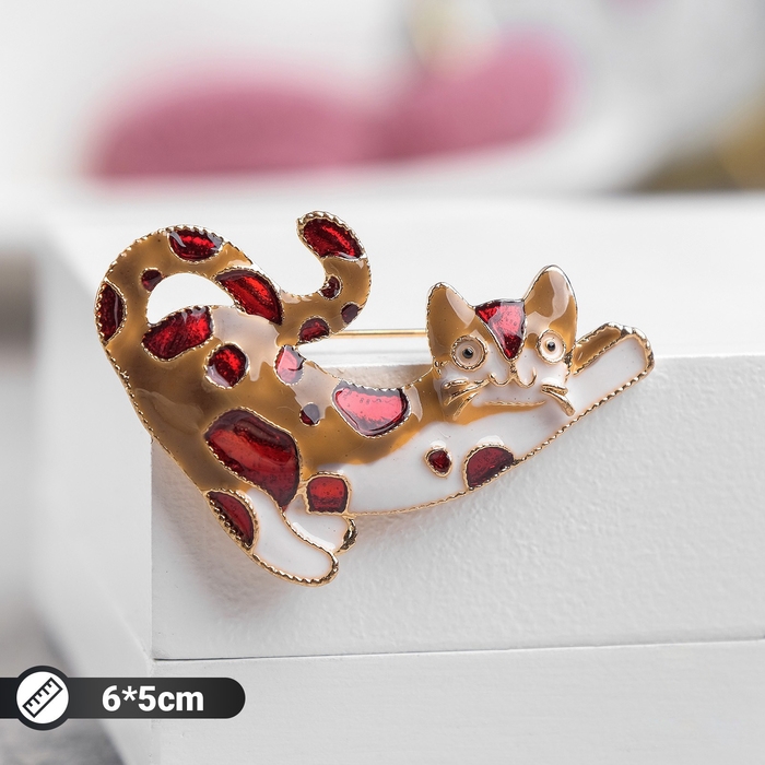 Брошь &laquo;Кошка&raquo; ленивица, цветная в золоте