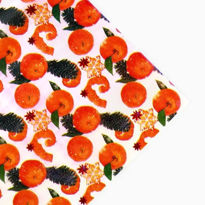 Упаковочная бумага на новый год тишью &laquo;Мандарины&raquo;, 50 х 66 см