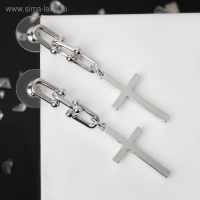 Серьги металл &laquo;Цепь&raquo; с крестиком, три звена, цвет серебро