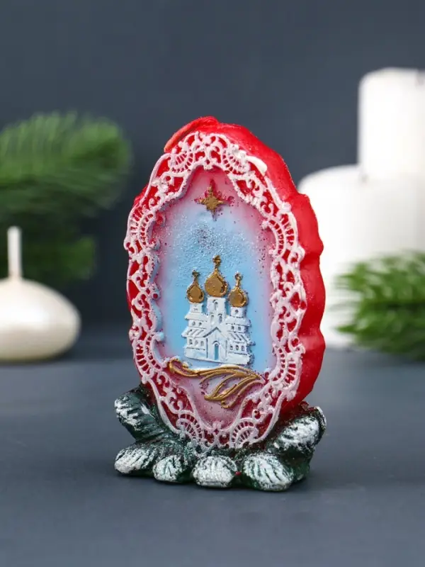 Свеча фигурная "Храм в рамке" 5,5х4х9 см, цв. красный