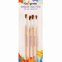 Набор кистей пони 4 штуки: № 2, 4, 6, 8, круглые, с деревянными ручками, в блистере