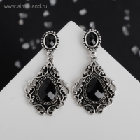 Серьги со стразами &laquo;Изящность&raquo; ажурная, цвет чёрный в чернёном серебре