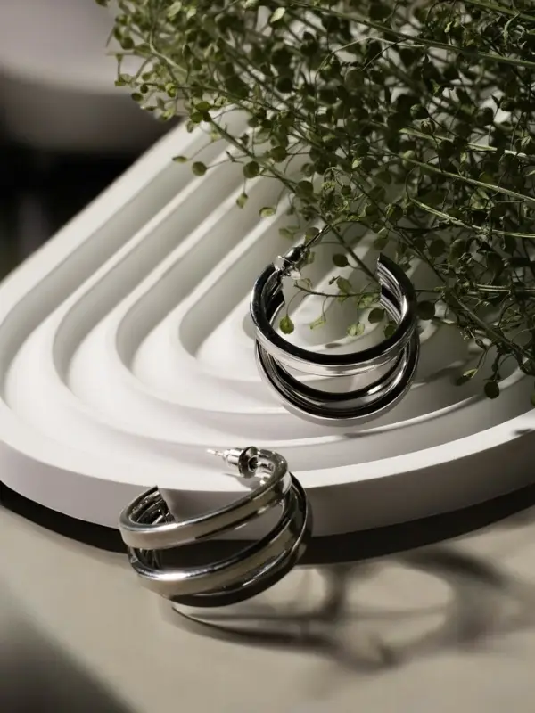 Серьги металл "Тринити" широкие, тренд, цвет серебро