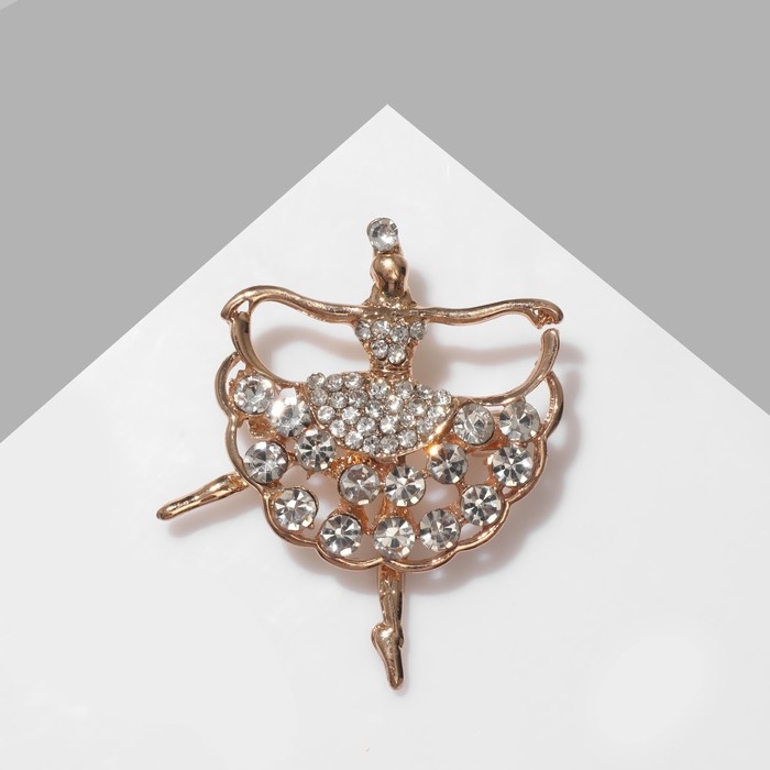 Брошь &laquo;Балерина&raquo; в стразах, цвет белый в золоте