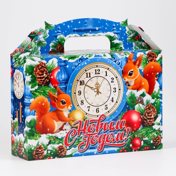Новый год. Коробка подарочная новогодняя Ларец Белочки 26 х 23 х 7 см.