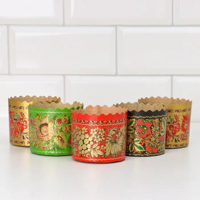 Форма бумажная для кулича Деко-про &laquo;Хохлома&raquo;, 7&times;6 см, МИКС