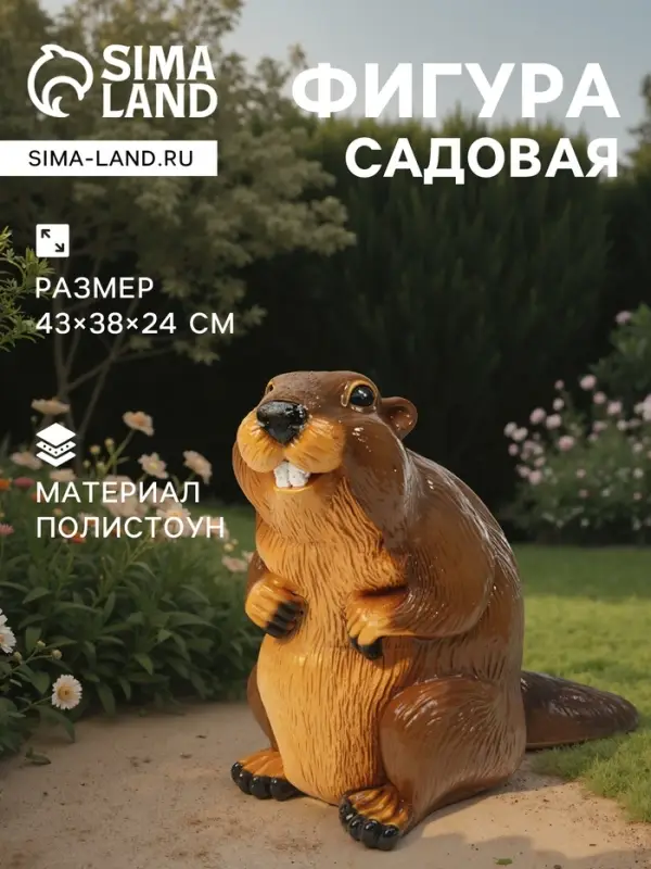 Садовая фигура из полистоуна &laquo;Бобер&raquo;, 43&times;38&times;24 см