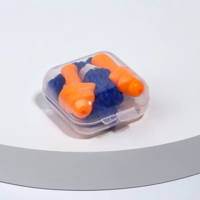 Беруши на шнурке, 3&times;1.7 см, в футляре, фасовка 10 пар, силиконовые, оранжевые