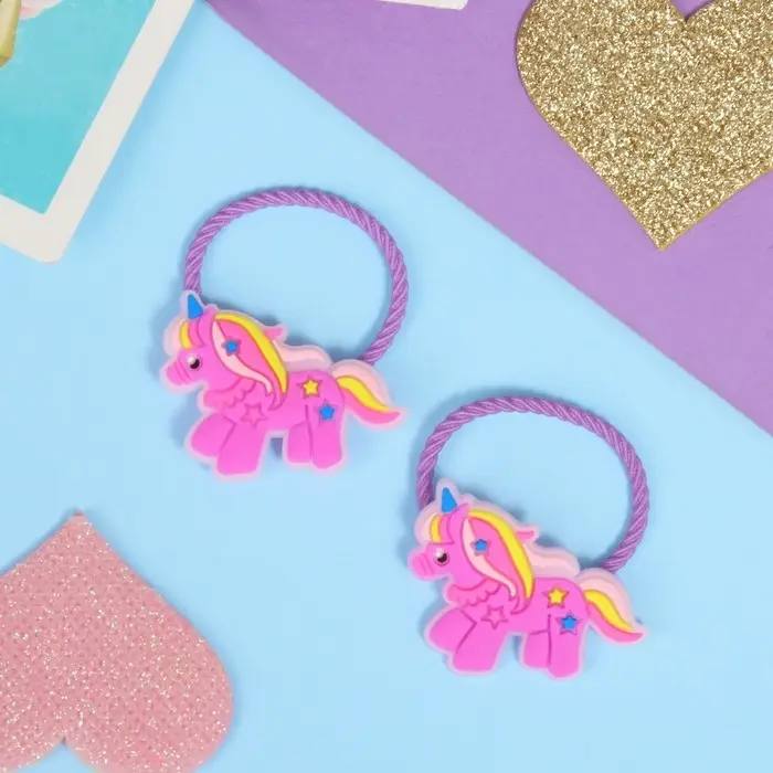 Резинка для волос "Крошка" (набор 2 шт) единорожек, сиреневый